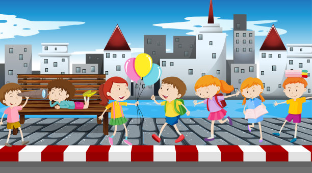 活泼的孩子在户外玩耍图片下载