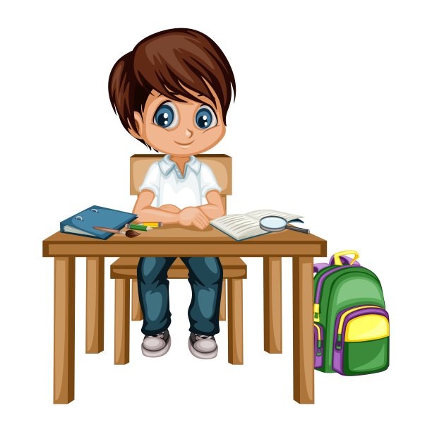男孩坐课桌学校图片下载