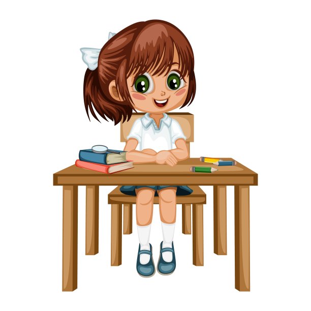 女孩坐课桌学校图片下载