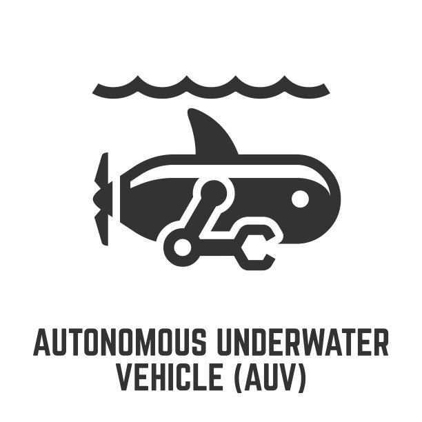自动水下航行器图标与水下滑翔机机器人，在水下旅行或研究潜水符号。图片下载