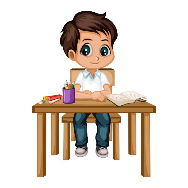 男孩坐课桌学校图片下载
