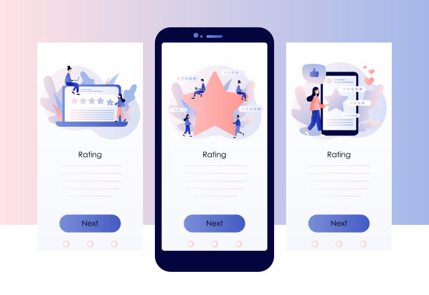 星级的概念。用户评论。人们留下反馈和评论。手机智能手机屏幕模板。现代平面卡通风格。矢量图图片下载