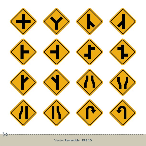 黄色交通标志向量集插图设计。向量EPS 10。图片下载
