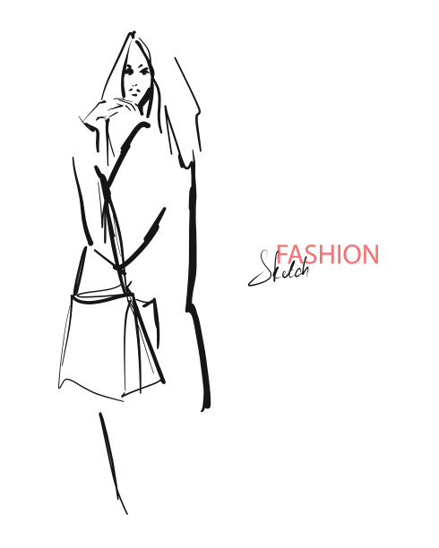 年轻时髦的女人，漂亮的女孩。手绘时装插图图片下载