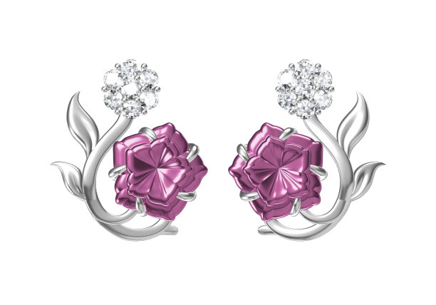 美丽的耳环上的白色背景，3D渲染。图片下载