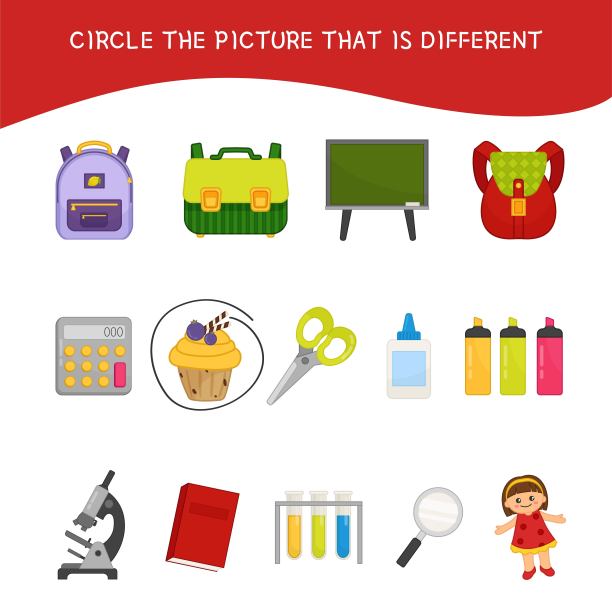 圈出不同的儿童教育游戏图片。图片下载