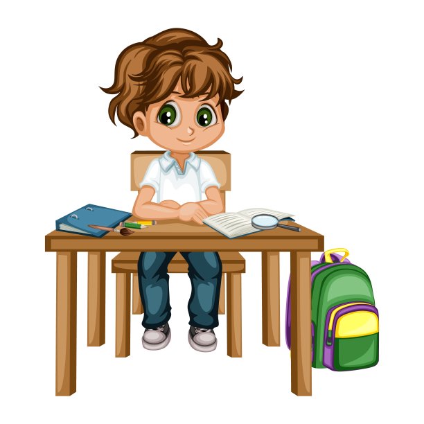 男孩坐课桌学校图片下载