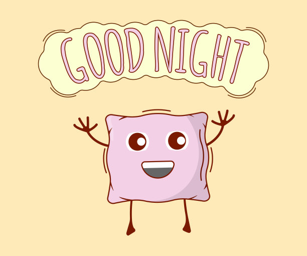 晚安横幅，枕头图标。可爱的角色，概念标签。卡通矢量插图图片下载