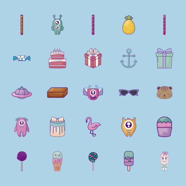 可爱的集合图标风格卡哇伊图片下载