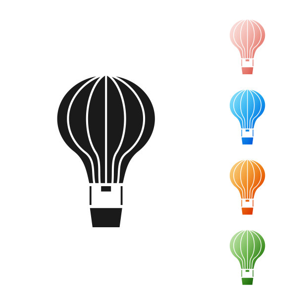 黑色热气球图标孤立在白色背景。航空运输。设置图标丰富多彩。矢量图图片下载