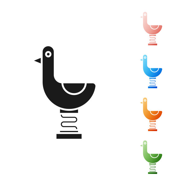 黑色骑马的孩子鸭子图标孤立在白色的背景。设置图标丰富多彩。矢量图图片下载