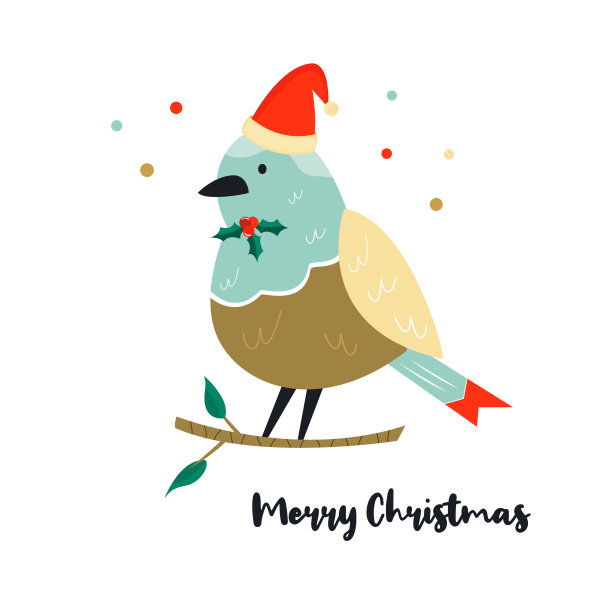 可爱的知更鸟在树枝上。圣诞假期插图图片下载