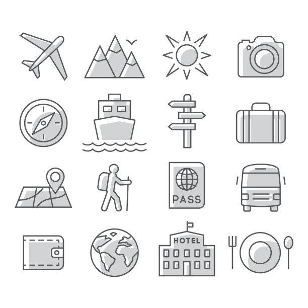 旅游和旅游图标设置在白色背景图片下载