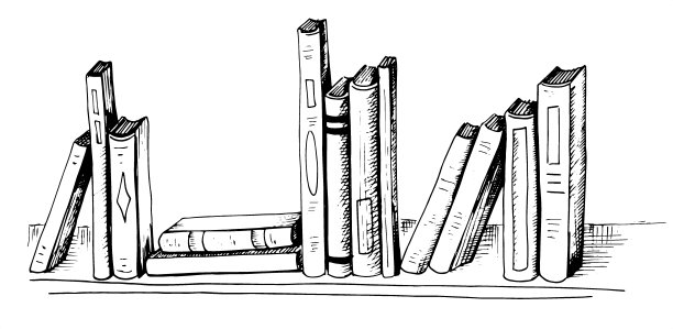 书。书架上有素描风格的插图，不同的书。手绘矢量书孤立在白色图片下载