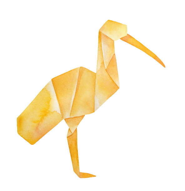 水彩画站立折纸朱鹮鸟。吉祥，幸福，知识，古时候的象征。手绘水彩艺术绘画上的白色，裁剪裁剪元素设计装饰。图片下载