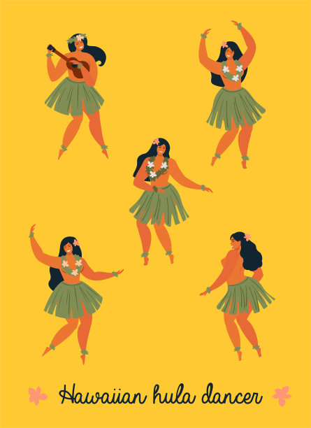 夏威夷草裙舞年轻漂亮的女人。矢量插图。图片下载