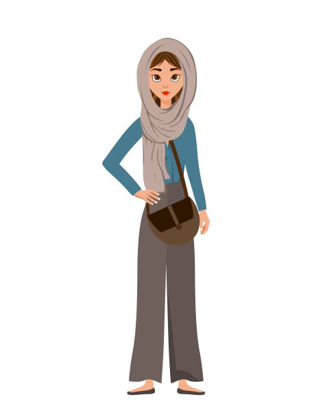 女人假日人物在一条围巾与一个包在白色的背景。矢量插图。图片下载