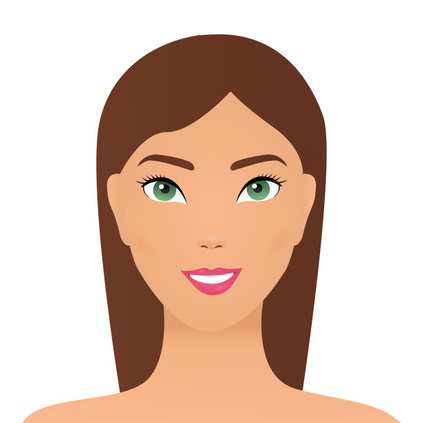 有吸引力的亚洲女性，概念护肤图像在白色背景。夏天女孩的肖像。亚洲女人笑得很开心。说明向量图片下载