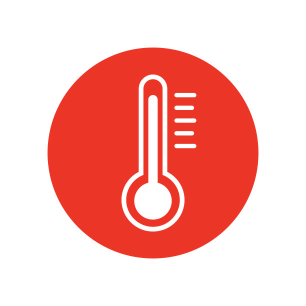 红色按钮与温度计图标。图片下载