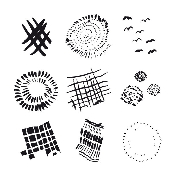 印度的夏天。一套手绘设计插画元素的灵感来自秋天，秋天的氛围。树的年轮、稻草、鸟群、田野、犁沟、昏暗的低阳光、五彩缤纷的田野。九个图标，墨水，毛笔图片下载