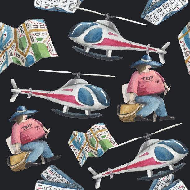 无缝卡通水彩旅行模式图片下载