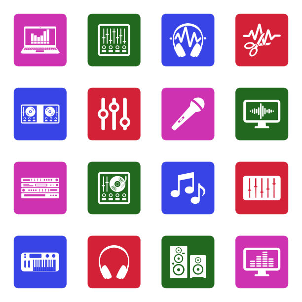 音乐制作图标。方形的白色平面设计。矢量插图。图片下载