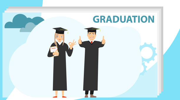 毕业生收到毕业文凭的场景矢量图图片下载