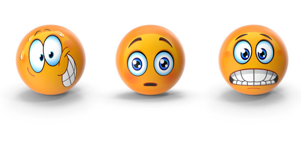可爱的3D表情包三种情绪对抗白色图片下载