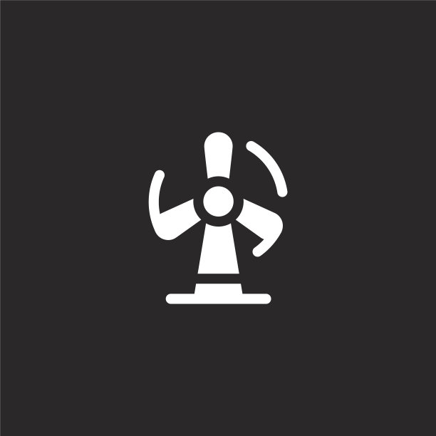 风能图标。充满风能图标的网站设计和移动，应用程序开发。风能图标从填充可再生能源收集孤立在黑色背景。图片下载