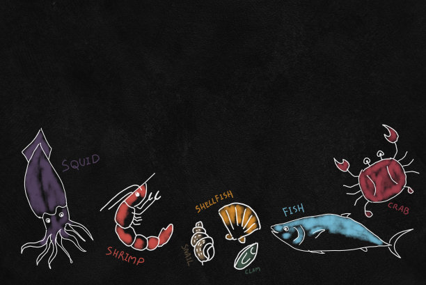 在黑板上有海鲜菜单的草图图片下载