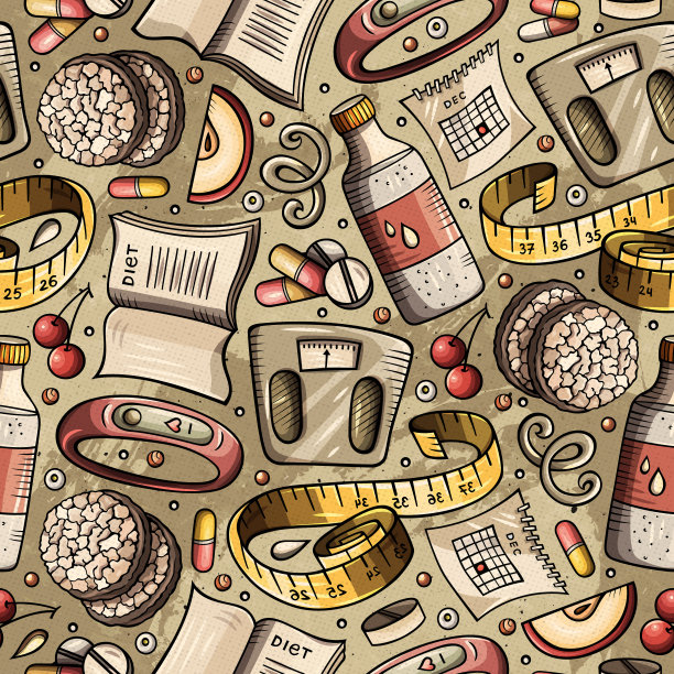 卡通手绘减肥食品无缝图案图片下载