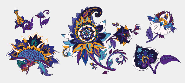 图案元素在东方(伊朗，土耳其)佩斯利风格图片下载