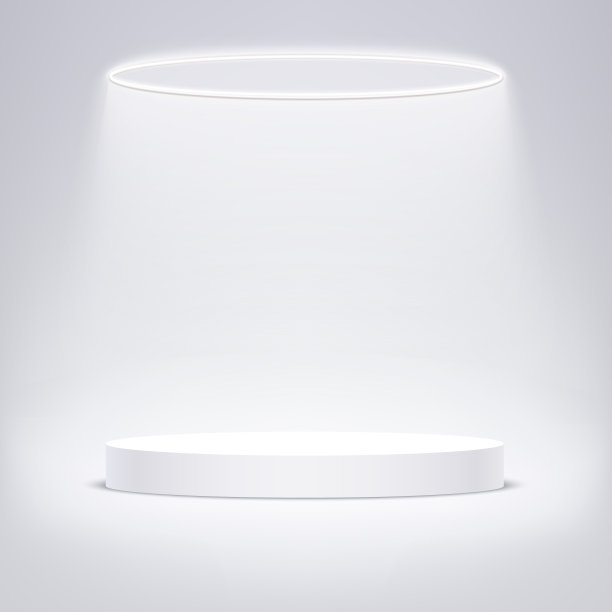 白色圆形讲台，圆形照明。矢量基座的产品介绍。图片下载