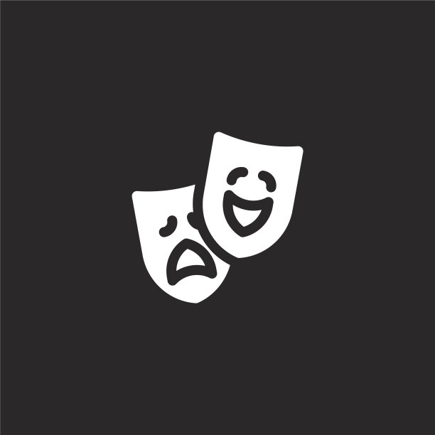 剧院图标。充满剧院图标的网站设计和移动，应用程序开发。剧院图标从充满名声的收集孤立的黑色背景。图片下载