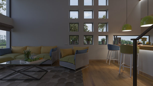 昏暗灯光下的现代美式厨房图片下载