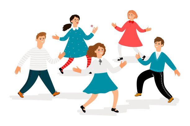 快乐儿童向量字符。可爱的孩子们在白色的背景下孤独地行走图片下载