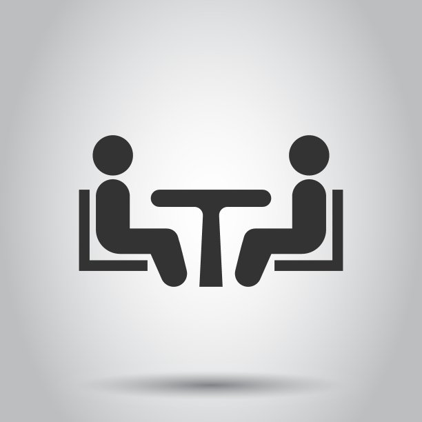 透明风格的商业咨询图标。两个人与表矢量插图孤立的背景。餐厅对话经营理念。图片下载