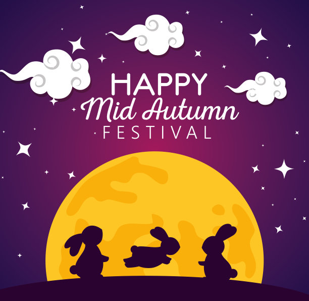 兔子与月亮和云一起剪影图片下载