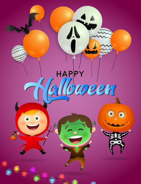 万圣节快乐贺卡设计与僵尸和恶魔女孩图片下载