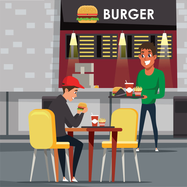 快餐店平面矢量插图图片下载