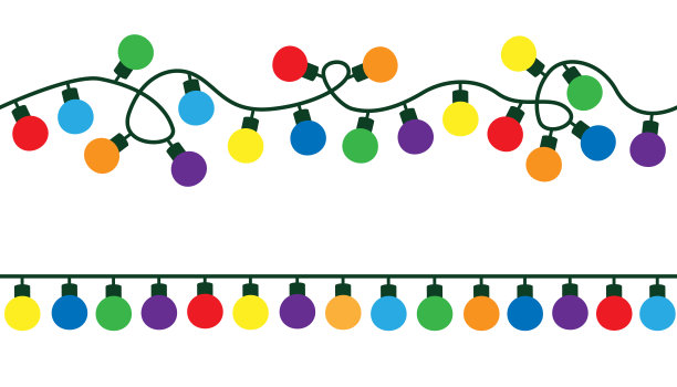 花环、圣诞装饰灯色彩效果。圣诞假期灯火通明。圣诞装饰发光的花环。矢量图图片下载