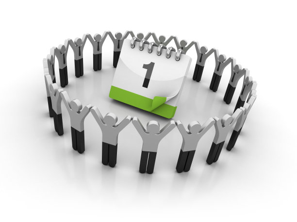 象形文字团队与第一天日历- 3D渲染图片下载