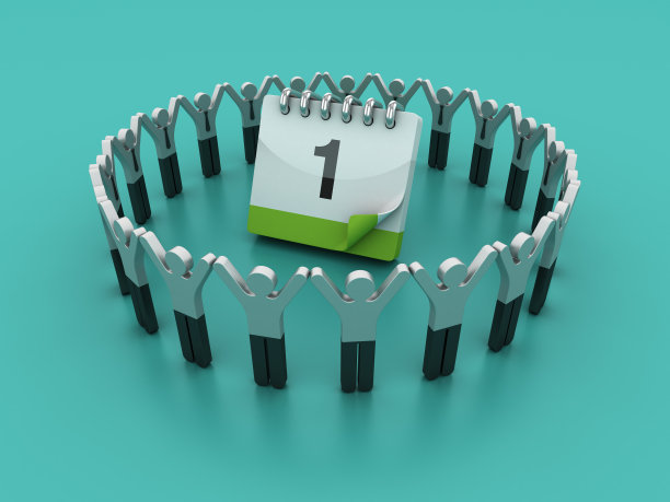 象形文字团队与第一天日历- 3D渲染图片下载