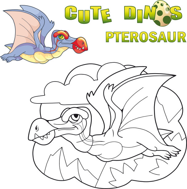 可爱的史前恐龙翼龙，有趣的插图图片下载