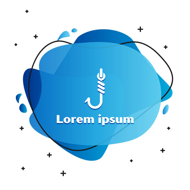 白色钓鱼钩图标孤立在白色背景。渔具。带有液体形状的抽象横幅。矢量图图片下载