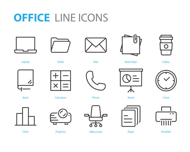 办公室图标，纸张，文件，笔记本电脑，电脑，工作场所，办公桌图片下载