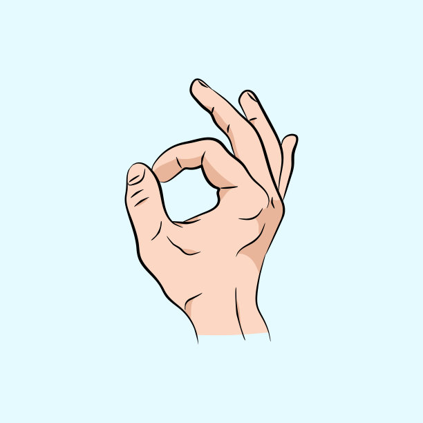 手好迹象。交流的手势的概念。插图孤立在蓝色背景平面设计。颜色图片下载