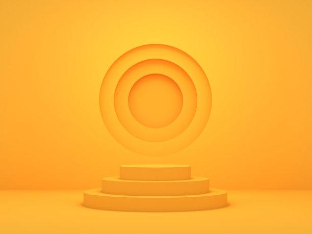 三维渲染的抽象黄色组成与讲台图片下载