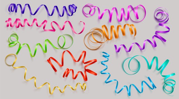 一套现实的彩色丝带在灰色的背景。矢量插图。可用于贺卡、节日、横幅、礼品等。图片下载