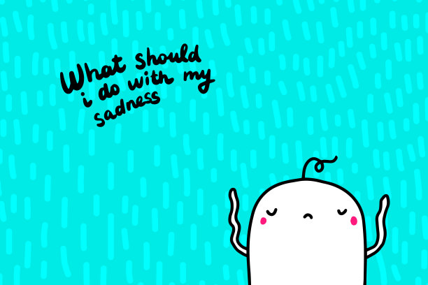 我应该做什么与我的悲伤手绘矢量插图与可爱的人在纹理背景图片下载
